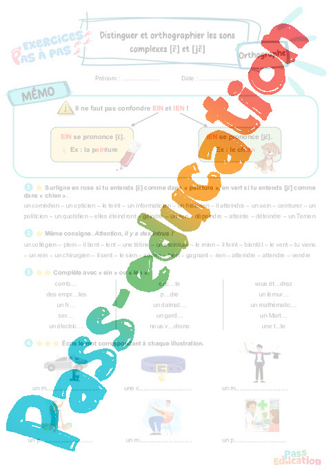 Leçon, exercice et évaluation :<br/> Sons [ɛ] et [jɛ] : distinguer et orthographier les sons complexes : CE2