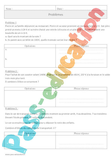 Leçon, exercice et évaluation :<br/> Soustractifs : CM1