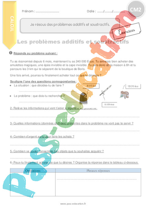 Leçon, exercice et évaluation :<br/> Soustractifs : CM2
