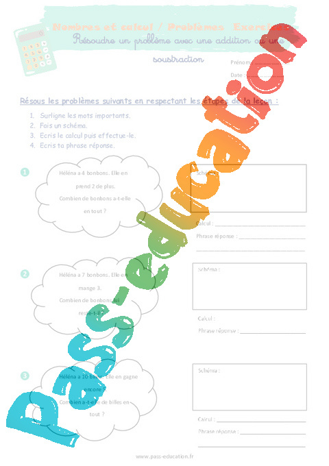 Leçon, exercice et évaluation :<br/> Soustractifs : CP