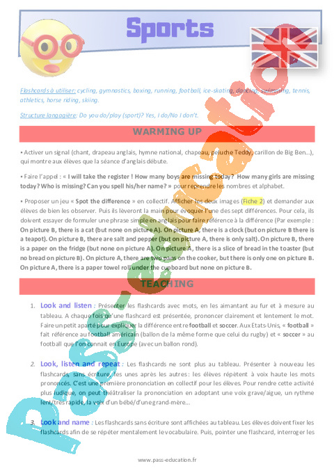 Leçon, exercice et évaluation :<br/> Sport / Hobbies - Anglais : CM2