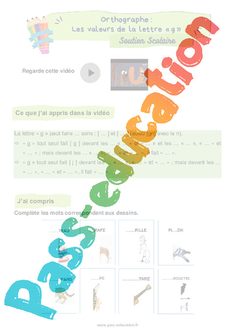 Révision, soutien scolaire - Lettre g : CE2