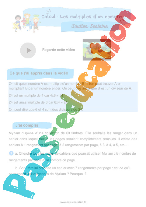 Révision, soutien scolaire - Multiples et diviseurs : CM1