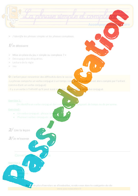 Révision, soutien scolaire - Phrase simple et complexe : CM2