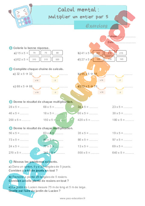 Leçon, exercice et évaluation :<br/> Stratégie de calcul mental : CE2