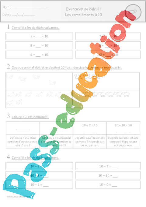 Leçon, exercice et évaluation :<br/> Tables d'addition : CP