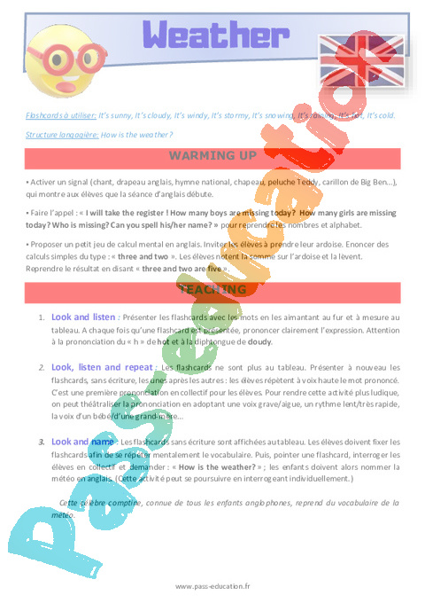 Leçon, exercice et évaluation :<br/> Time / Weather - Anglais : CE2