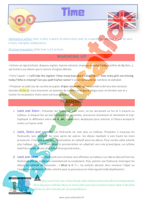 Leçon, exercice et évaluation :<br/> Time / Weather - Anglais : CM2