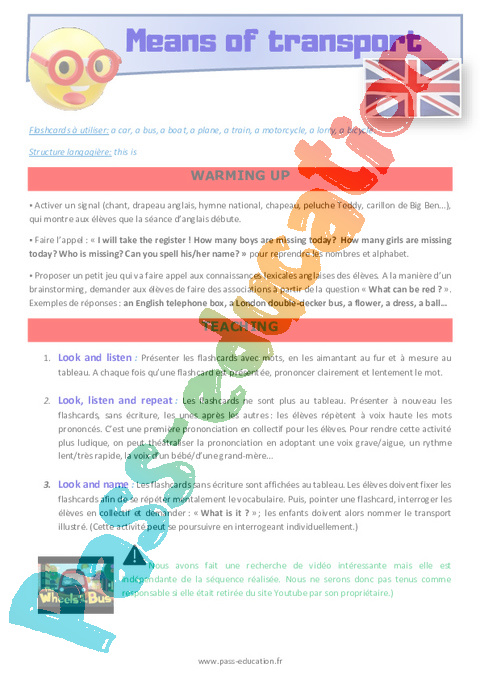 Leçon, exercice et évaluation :<br/> Transport / Place - Anglais : CE2