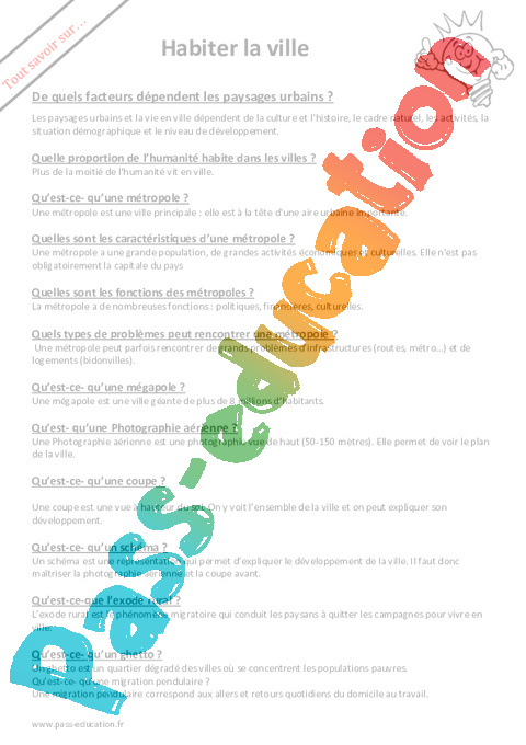 Question - Réponse ? Aménagement et développement du territoire français : 6ème