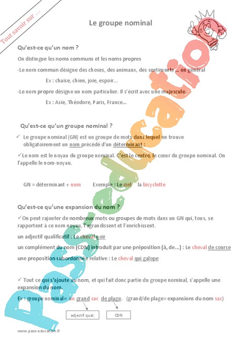 Questions Reponses Groupe Nominal Cm2 Cycle 3