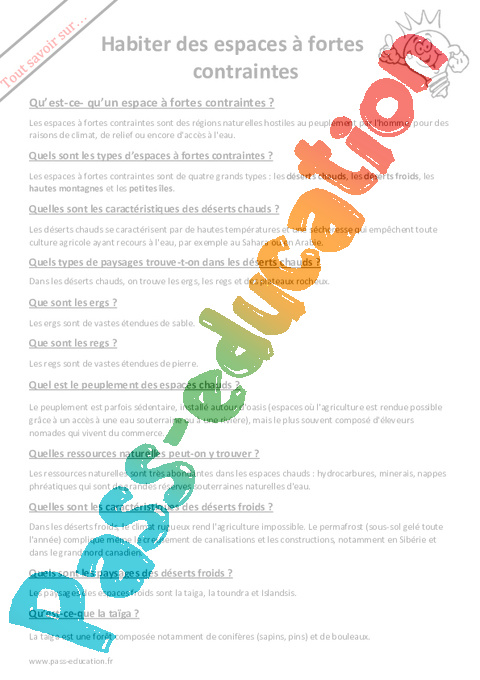 Question - Réponse ? Habiter un espace de faible densité : 6ème