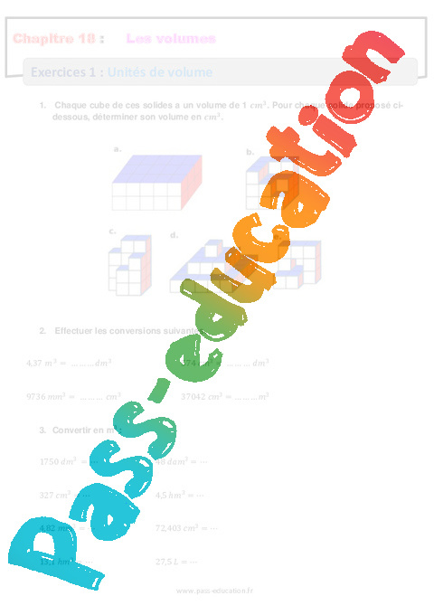 Cours et exercice : Unités de volume / conversions : 6ème