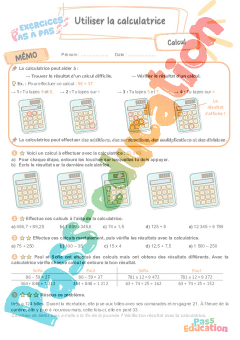 Leçon, exercice et évaluation :<br/> Utiliser la calculatrice : CM2