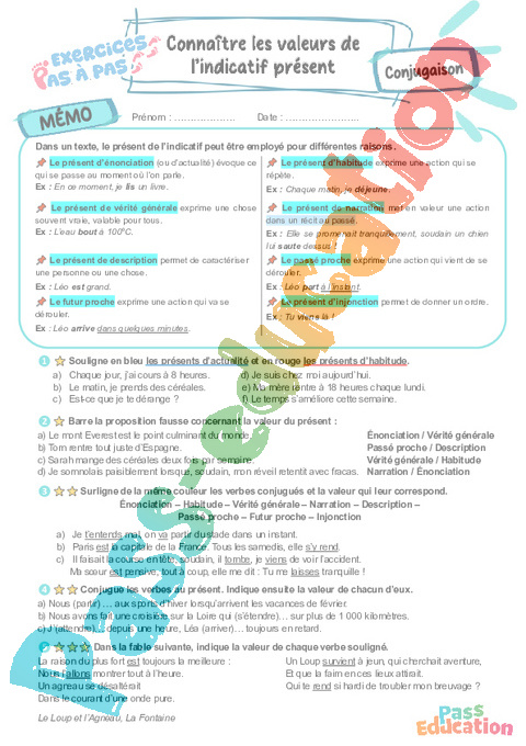 Cours et exercice : Valeur du verbe : 6ème