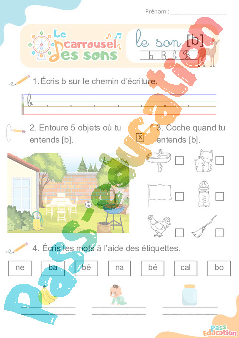 Leçon, exercice et évaluation :<br/> [b] b – Son simple : CP