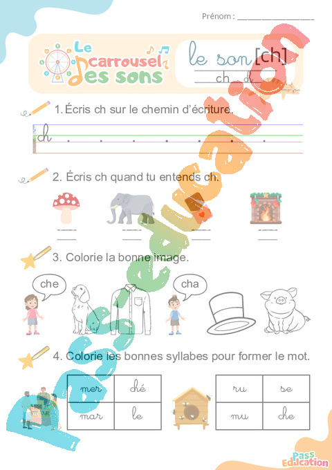 Leçon, exercice et évaluation :<br/> [ch], ch – Son simple : CE1