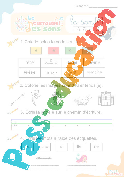 Leçon, exercice et évaluation :<br/> [e fermé] e, eu - [e ouvert] eu – Son simple : CE1
