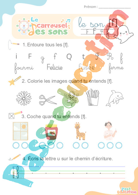 Leçon, exercice et évaluation :<br/> [f] f, ph – Son simple : CP