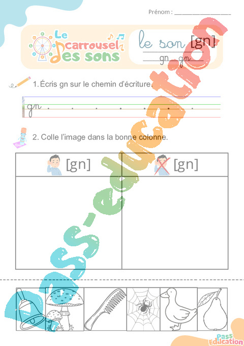 Leçon, exercice et évaluation :<br/> [gn] gn – Son simple : CP