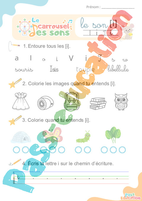 Leçon, exercice et évaluation :<br/> [i], i, y – Son simple : CP