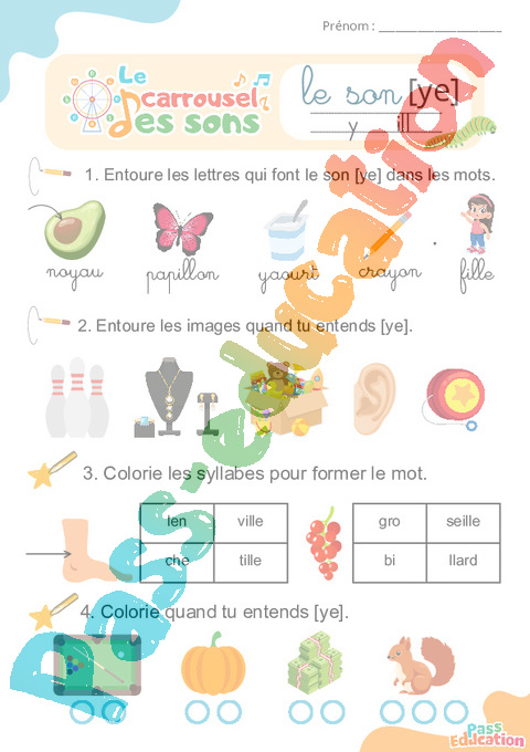 Leçon, exercice et évaluation :<br/> [il], i, y, il, ll – Son simple : CP