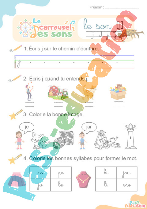 Leçon, exercice et évaluation :<br/> [j] j, g, ge– Son simple : CE1