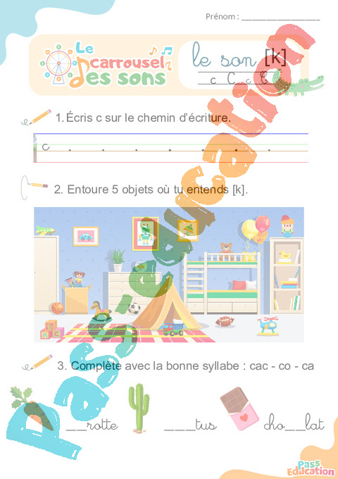 Leçon, exercice et évaluation :<br/> [k] c, q, qu, k – Son simple : CE1