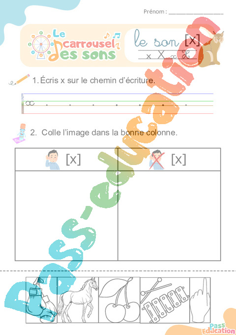 Leçon, exercice et évaluation :<br/> Lettre x : CE1