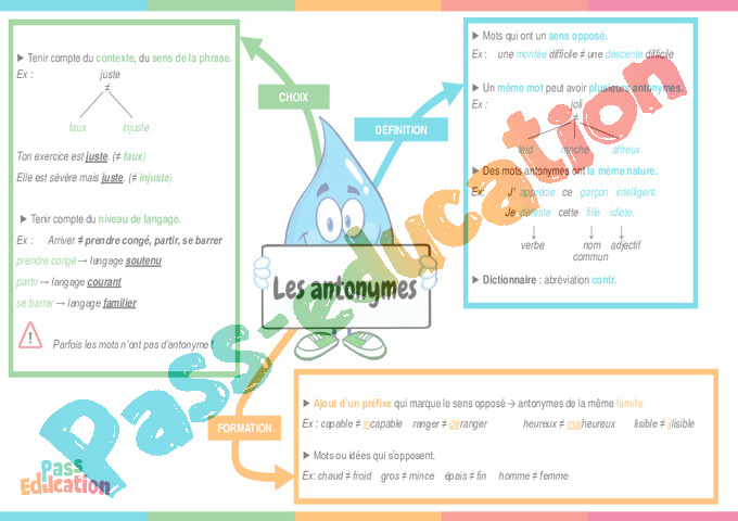 Leçon, exercice et évaluation :<br/> Mots de sens contraire : CM2