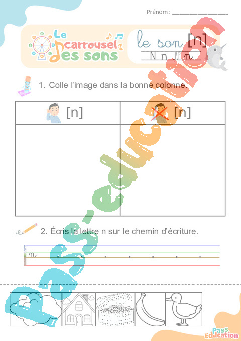 Leçon, exercice et évaluation :<br/> [n], n – Son simple : CP