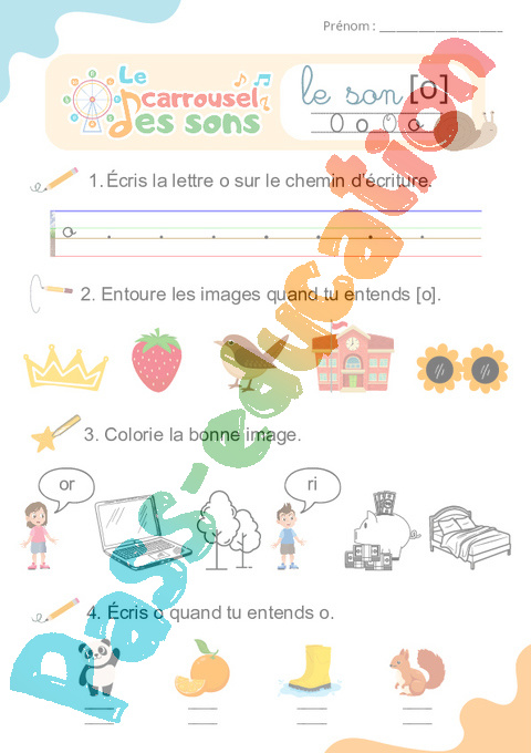 Leçon, exercice et évaluation :<br/> [o], o, au, eau - [o ouvert] o, au – Son simple : CE1