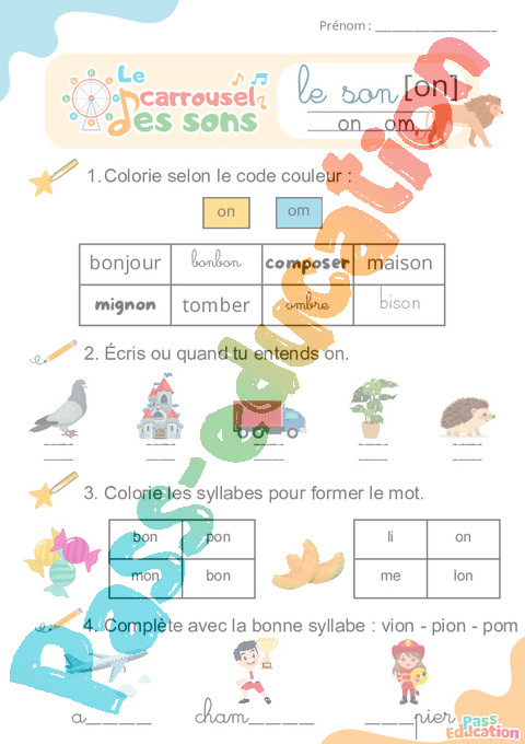 Leçon, exercice et évaluation :<br/> [ô] on – Son simple : CE1