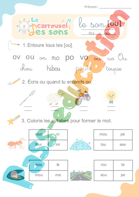 Leçon, exercice et évaluation :<br/> [ou], ou – Son simple : CP