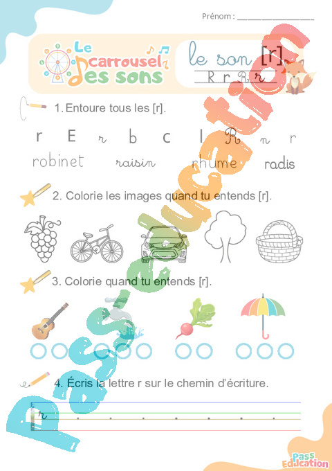 Leçon, exercice et évaluation :<br/> [r], r – Son simple : CP