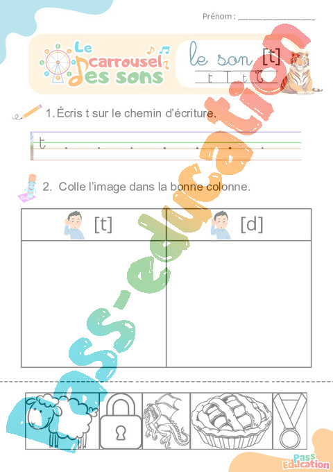 Leçon, exercice et évaluation :<br/> [t], t – Son simple : CE1