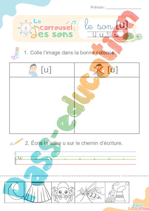 Leçon, exercice et évaluation :<br/> [u], u – Son simple : CP