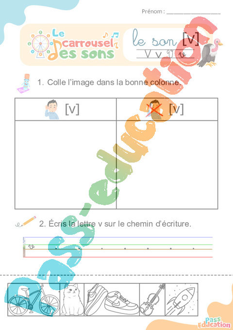 Leçon, exercice et évaluation :<br/> [v], v – Son simple : CP