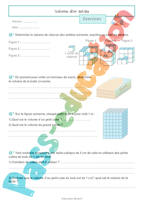 Cours et exercice : Volume d'un solide : 6ème