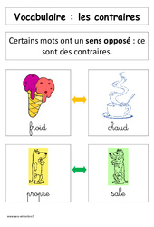 Les contraires – Affiche pour la classe – Vocabulaire : 1ere Primaire