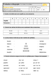 Évaluation, bilan sur les lettres, les syllabes au avec la correction : 2eme Primaire