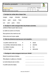 Le verbe et son infinitif – Étude de la langue – Examen Evaluation avec la correction : 2eme Primaire