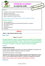 Le sujet du verbe – Étude de la langue – Fiche de préparation : 2eme Primaire