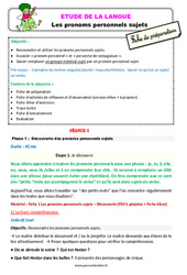 Les pronoms personnels sujets – Étude de la langue – Fiche de préparation : 3eme Primaire