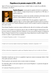 Napoléon et le premier empire – Exercices – Les Temps Modernes : 4eme, 5eme Primaire