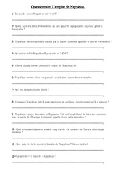 Empire de Napoléon – Exercices – Les Temps Modernes – Questionnaire : 4eme, 5eme Primaire