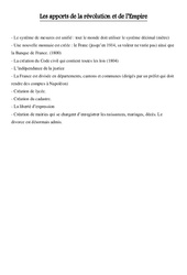 Les apports de la révolution et de l’Empire – Cours, Leçon – Les Temps Modernes : 4eme, 5eme Primaire