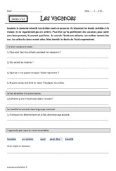 Les vacances – Dictée accompagnée n°22 : 3eme Primaire