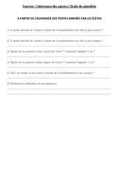 Alternance des saisons – Calendrier – Exercices – Sciences : 3eme, 4eme Primaire