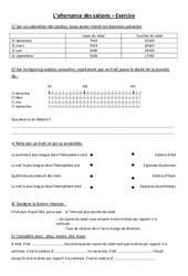 Alternance des saisons – Exercices – Sciences : 3eme, 4eme Primaire